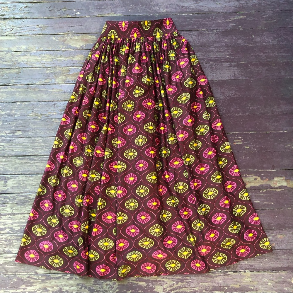 Vintage Handmade Maxi Skirt Size XS High Waist Pockets Tulle 60s 70s Print - Picture 1 of 12